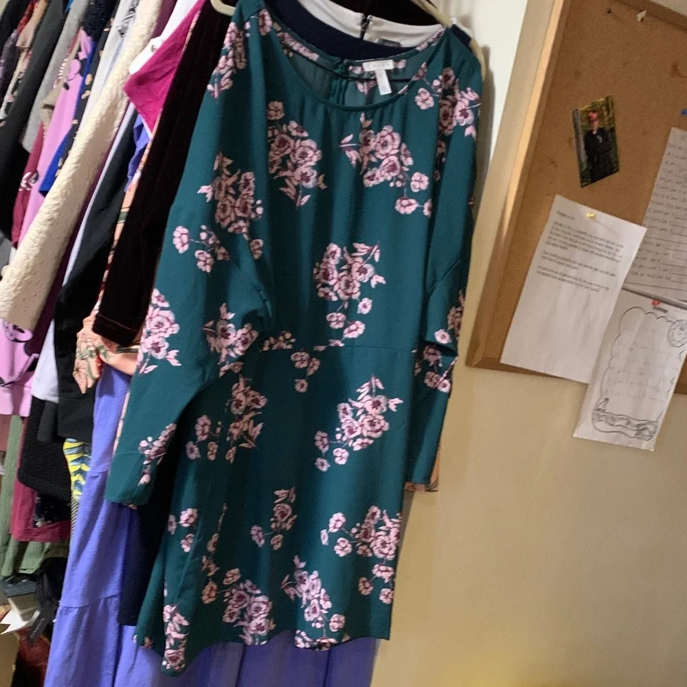 Leith Teal Floral Long-Sleeve Tunic with Pink Flowers. NWT. 3X - Picture 11 of 16